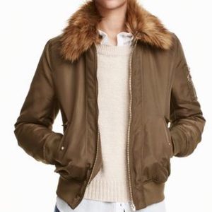 H&M Detachable Fur Collar Bomber Jacket